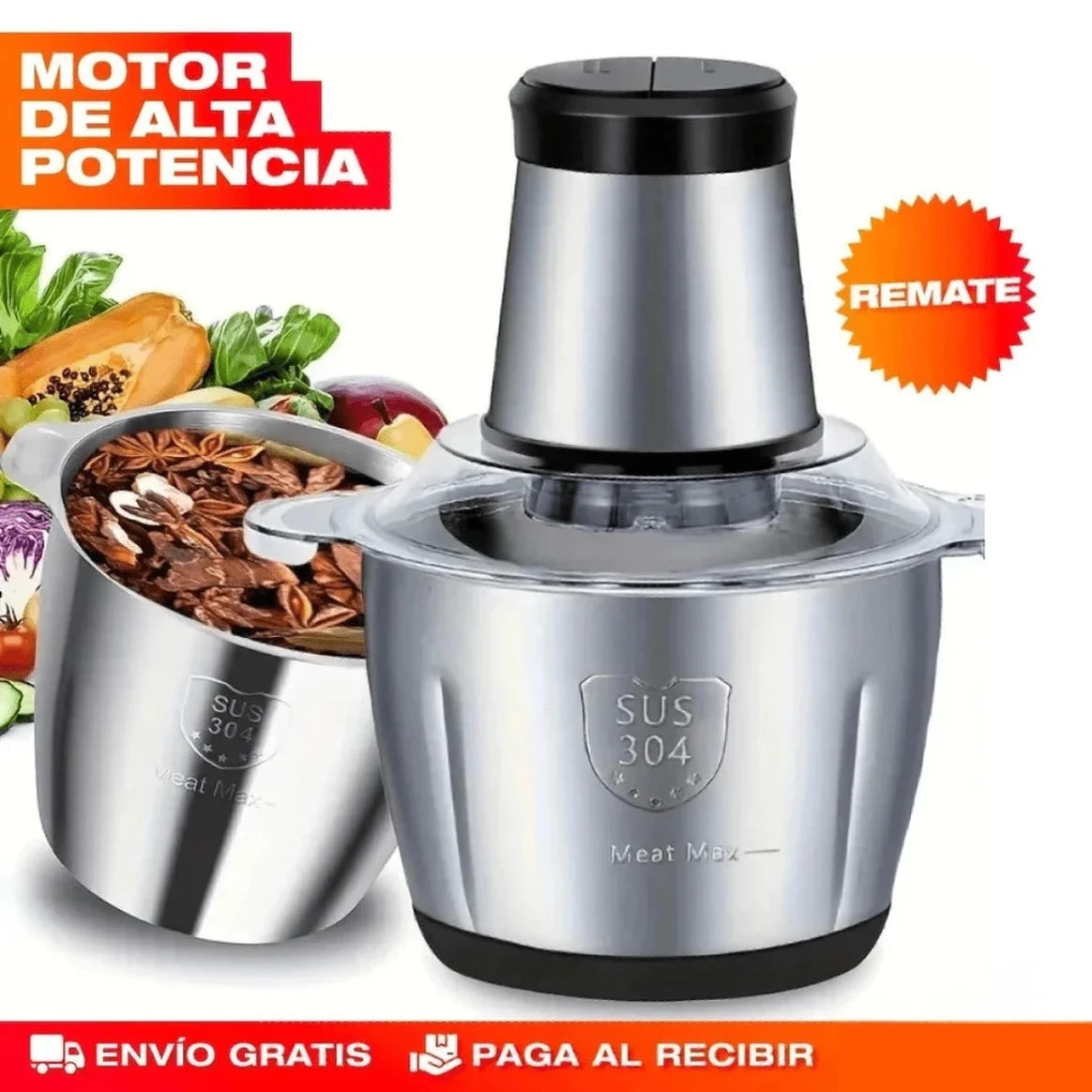 MOLINO PICADOR ELÉCTRICO ACERO INOXIDABLE 🔥2 LITROS🔥 (TAMAÑO GRANDE)